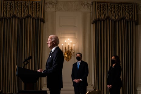 Joe Biden speaks about climate change in the State Dining Room of the White House on Wednesday.
