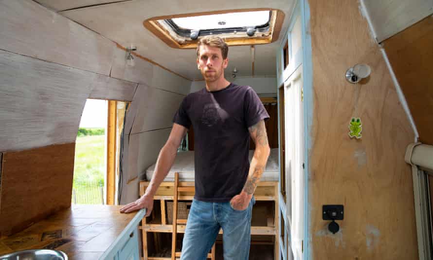 Merryn Voysey inside his campervan.