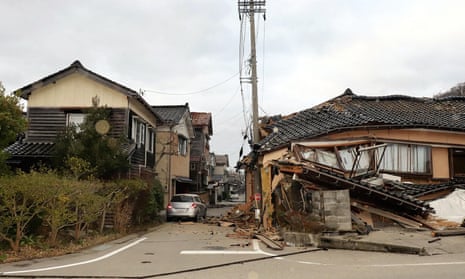 Badly damaged buildings in Wajima, Ishikawa.