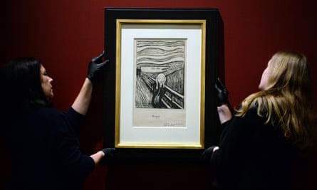 Edvard Munch’s The Scream being hung at the British Museum in London this week.