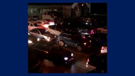 Footage appears to show cars queueing to leave Russia at Georgia border – video