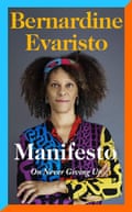 Manifesto book cover with Evaristo in brightly coloured shirt