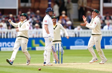 Australia celebrate Jonny Bairstow’s stumping.