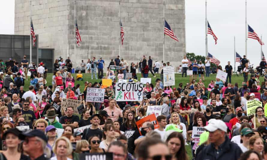Abortion rights activists participate in a Bans Off Our Bodies rally on May 14, 2022 in Washington, DC.