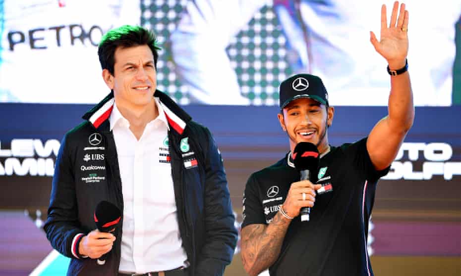 Mercedes principal Toto Wolff and Lewis Hamilton pictured together in 2019. 