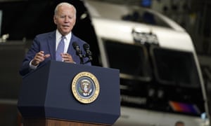Joe Biden delivers remarks at NJ Transit Meadowlands Maintenance Complex to promote his Build Back Better agenda Monday in Kearny, New Jersey.