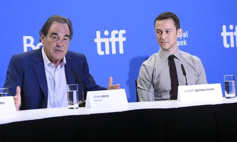 ‘There’s more to it that meets the eye and whatever they tell you, you’ve got to look beyond,’ said Oliver Stone, with Joseph Gordon-Levitt at the Toronto film festival, about the topic of his new drama Snowden.