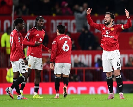 Bruno Fernandes of Manchester United celebrates after scoring in the 4-4 draw with Bournemouth