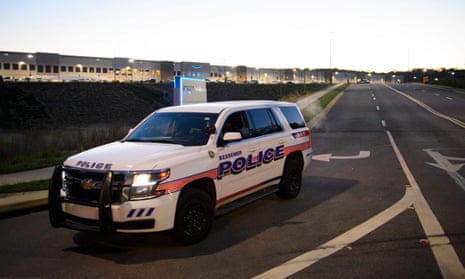US-IT-POLITICS-LABOR-AMAZON<br>A Bessemer police vehicle patrols outside the Amazon.com, Inc. BHM1 fulfillment center on March 29, 2021 in Bessemer, Alabama. - Votes are set to be counted on March 29, 2021 on whether to create the first Amazon union in the United States, at a warehouse in Alabama, after a historic, five months-long David vs Goliath campaign. "I'm proud of the workers at Amazon for standing up and saying enough," said Joshua Brewer, the local president of the Retail, Wholesale and Department Store Union. (Photo by Patrick T. FALLON / AFP) (Photo by PATRICK T. FALLON/AFP via Getty Images)