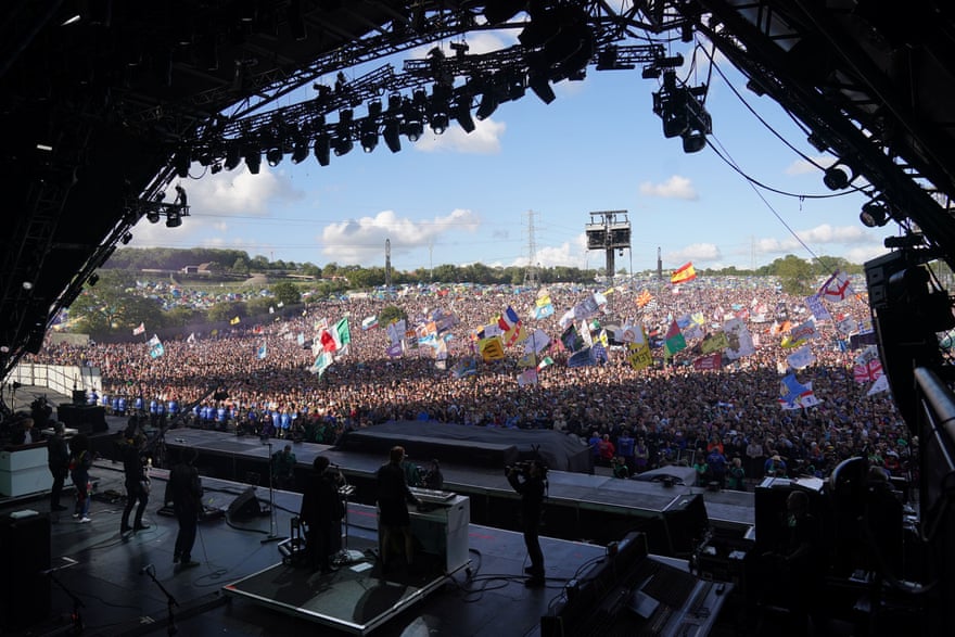 The view from the back of the Pyramid stage during Noel Gallagher’s High Flying Birds’s set on Saturday.