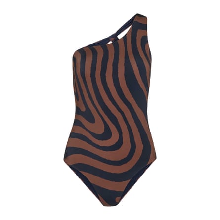 Whistles navy and brown Swirl Print one shoulder Swimsuit