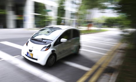 A nuTonomy car vehicle out and about during a “self-driving” taxi trial in Singapore.