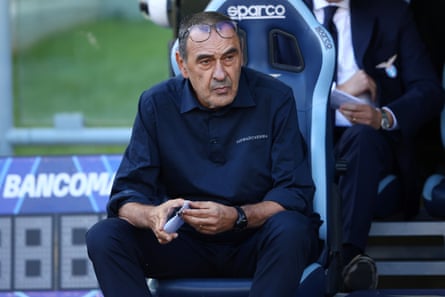 Maurizio Sarri in the dugout at Stadio Olimpico