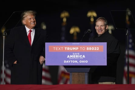 trump and jordan smile at rally