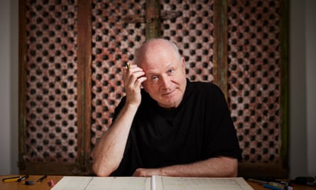 Composer George Benjamin prepares the score to a new work for conducting. London. Photograph by David Levene 28/3/23