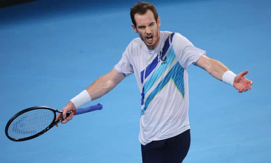 Andy Murray of Britain reacts after losing a point against Aslan Karatsev in the Sydney Classic final