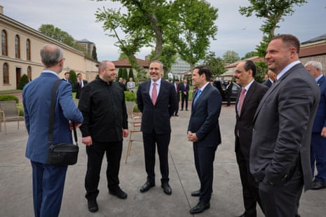 Ukrainian defence minister Rustem Umerov, Turkish foreign minister Hakan Fidan, US secretary of state Marco Rubio, Turkey's intelligence director İbrahim Kalın and Head of the Office of the President of Ukraine Andriy Yermak, 16 May.