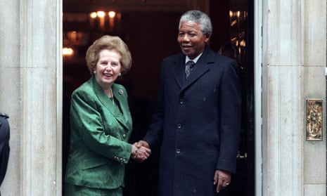 African National Congress leader Nelson Mandela is greeted by British prime minister Margaret Thatcher at 10 Downing Street on 4 July, 1990.
