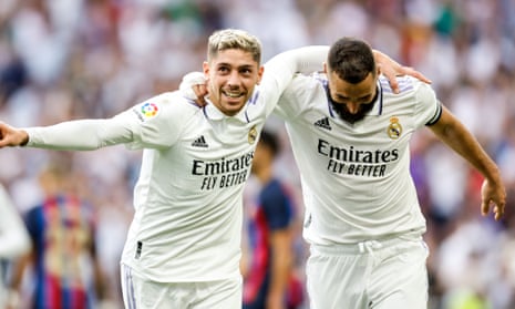 Federico Valverde (left) and Real Madrid teammate Karim Benzema scored their first two goals.