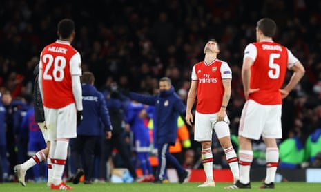 Granit Xhaka and his Arsenal teammates react after Youssef El Arabi’s late strike.