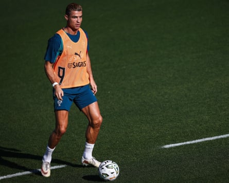 Cristiano Ronaldo attends a training session before the Nations League group stage match against Wales.