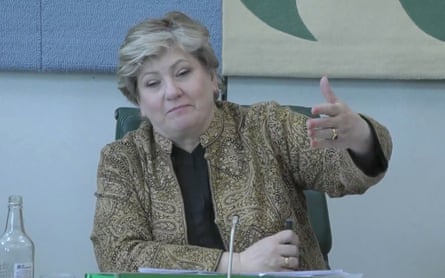 Emily Thornberry gesturing during her questioning of Cat Little