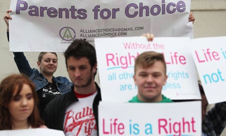 Pro-choice and anti-abortion campaigners at a rally in Belfast.