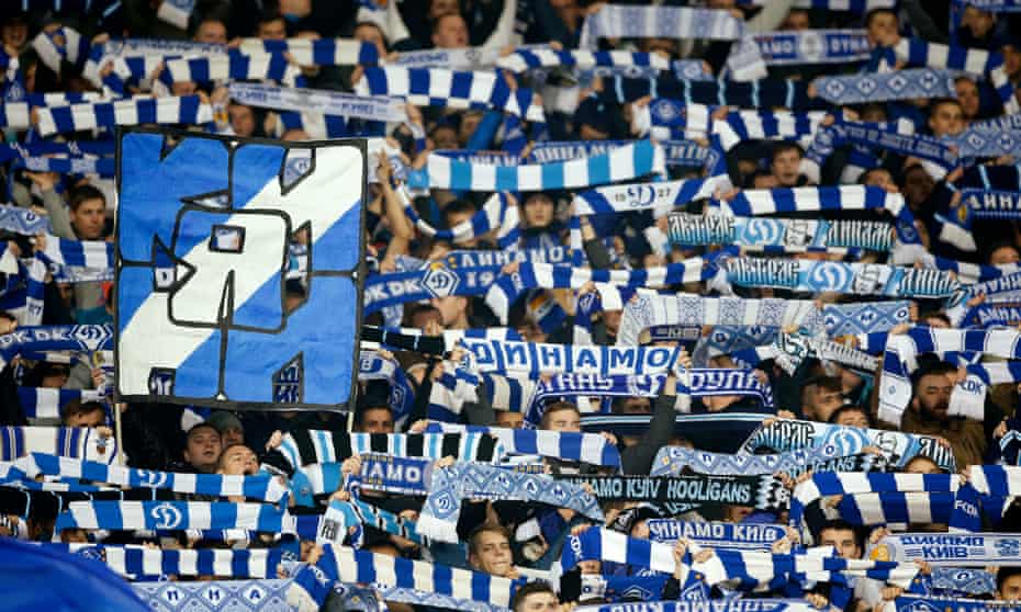 Dynamo Kyiv fans at their team’s Champions League tie against Chelsea