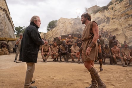 Scott and Paul Mescal on the set of Gladiator II.