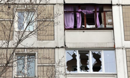 Smashed windows after shelling by the Russian army in Kyiv.