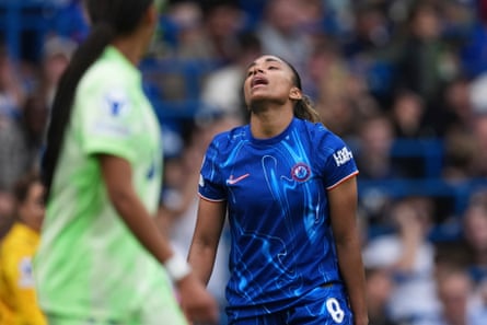 Catarina Macario reacts after a missed chance to score against Barcelona.