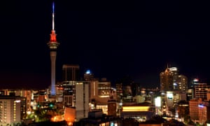 Auckland’s Sky Tower is lit in the colours of the French flag in honour of the victims of the attacks in Paris