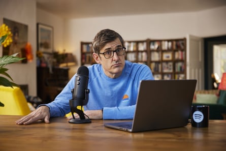Theroux doing his podcast.