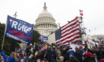 Insurrectionists outside the US Capitol on 6 January.