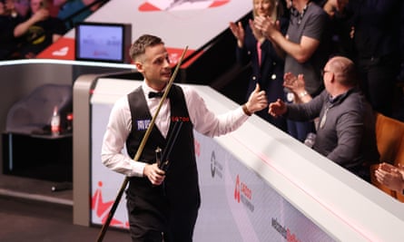 David Gilbert celebrates his shock victory against Luca Brecel.