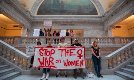 Protesters rally against abortion bans at the capitol building in Salt Lake City, Utah, on 21 May.