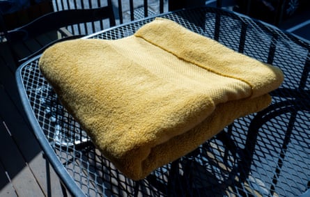 The Frontgate Super-Plush on a table outside