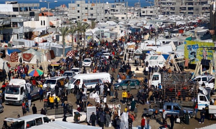 Displaced Palestinians at in a tent camp in Rafah, southern Gaza Strip.
