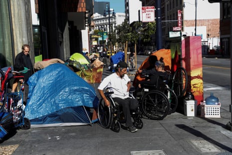 Tents cram the narrow sidewalks of San Francisco’s Tenderloin district. 