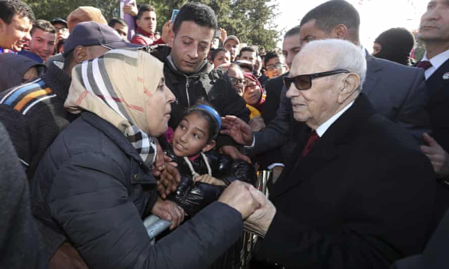 Tunisian president Beji Caid Essebsi arrives for a event in Tunis.