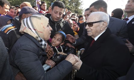 Tunisian president Beji Caid Essebsi arrives for a event in Tunis.