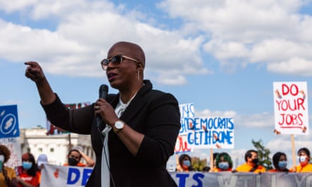 Ayanna Pressley speaks at a protest at the US Capitol in September.