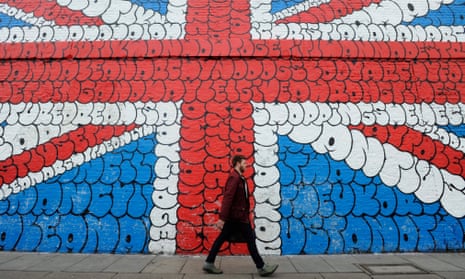 A giant graffiti mural depicting the Union Jack in London.