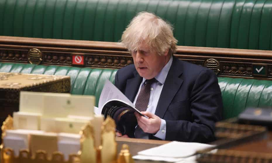 Boris Johnson after making a statement on the integrated review of security, defence, development and foreign policy in the House of Commons, London, 16 March 2021. 