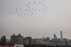 Chinese Communist Party 100th anniversary: Xi Jinping vows China will never be bullied – live updates 5 Aircraft fly in formation during a parade marking the 100th founding anniversary of the Chinese Communist Party, in Beijing, China, 01 July 2021.