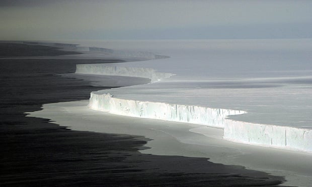 The shear face of the massive B-15A iceberg in McMurdo Sound after it broke off the Ross Ice Shelf in Antarctica.