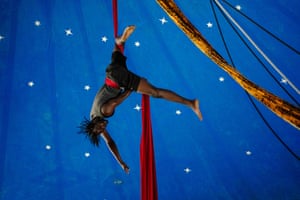 An acrobat from the Sencirk troupe rehearses before a performance at the first Circus Festival of Senegal, organised by the collective in Dakar, Senegal.