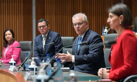 Prime minister Scott Morrison with the Queensland, Victoria and NSW premiers at national cabinet