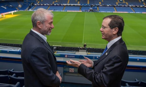 Roman Abramovich (left) met Israel’s president, Isaac Herzog, at Stamford Bridge last Sunday – his first visit to the stadium for more than three years.
