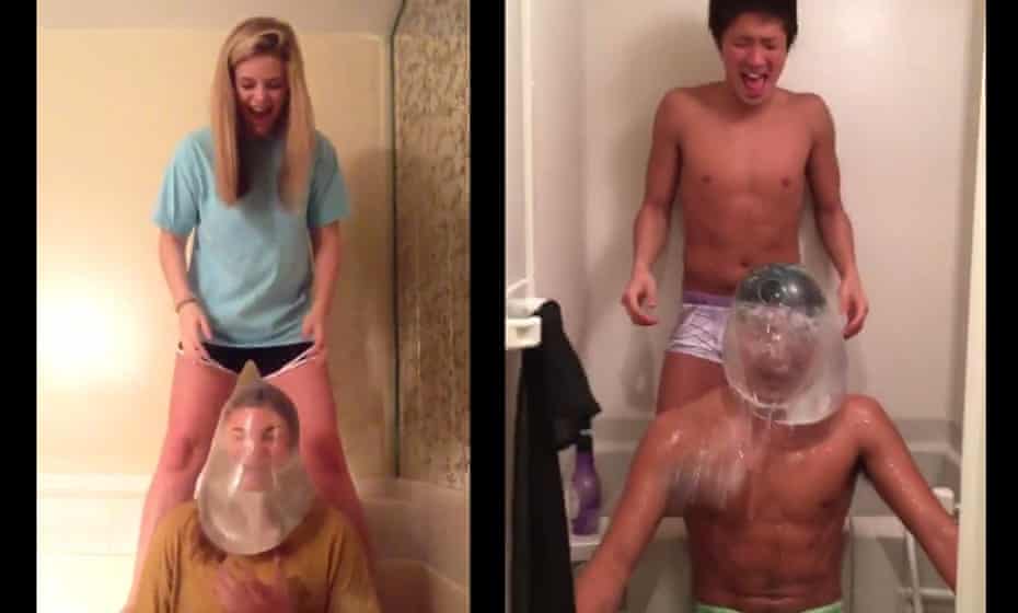 Two participants in the ‘condom challenge’.